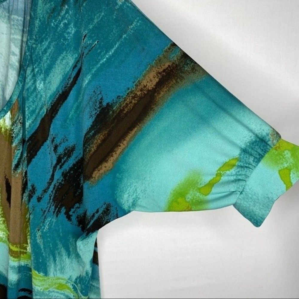 5/$25 Apt 9 Green Brown Teal Short Sleeve Stretch Blouse M - Picture 5 of 9